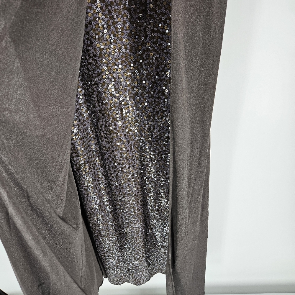 Halston Gray Spaghetti Strap Sequin Detail Full Length Gown - Picture 5 of 15
